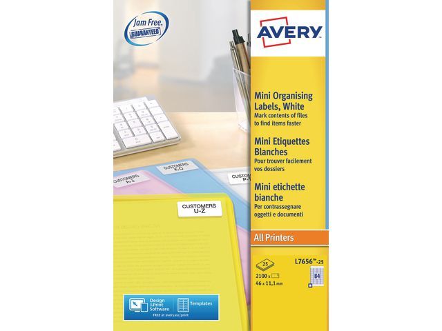 Avery Mini etiketten 46 x 11 mm, wit, L7656 (pak 2100 stuks)