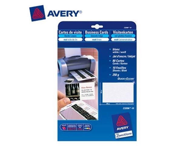 Avery Quick & Cleanu2122 visitekaartje 85 x 54 mm, linnenstructuur, zijdeglans, 270 g/mu00b2, C32026, Laser (pak 100 stuks)