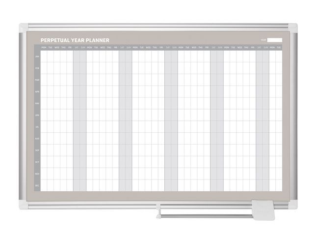 Bi-Office New Generation-jaarplanner, magnetisch gelakt stalen oppervlak, aluminium frame, 900 x 600 mm