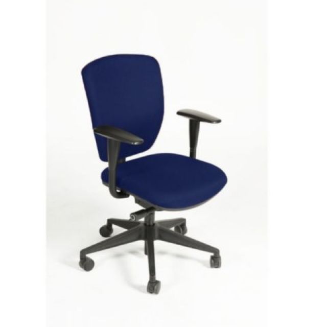 Bureaustoel Prof Chair NEN-EN 1335 blauwe bekleding, voetkruis aluminium gepolijst