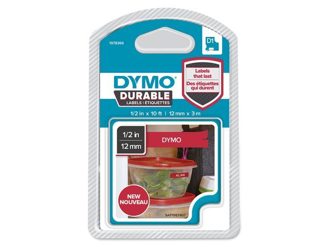 Tape Dymo D1 12mmx3m Wit/Rood
