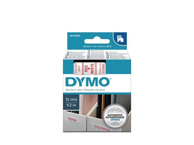 Tape Dymo 45015 12mm rood/wit