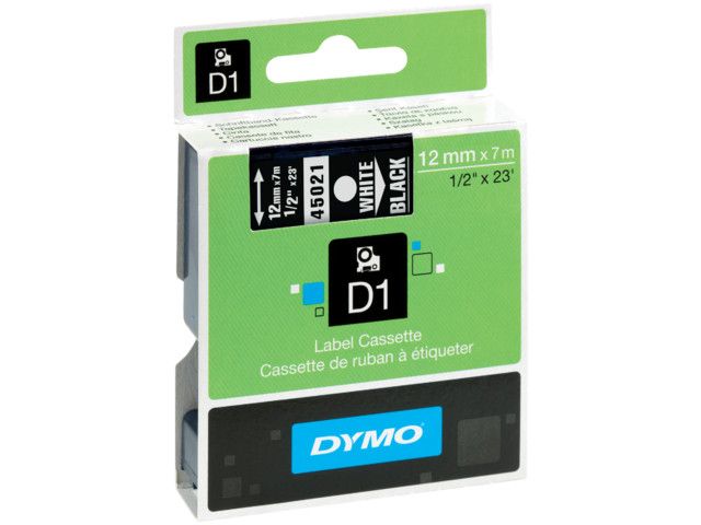 Tape Dymo 45021 12mm wit/zwart