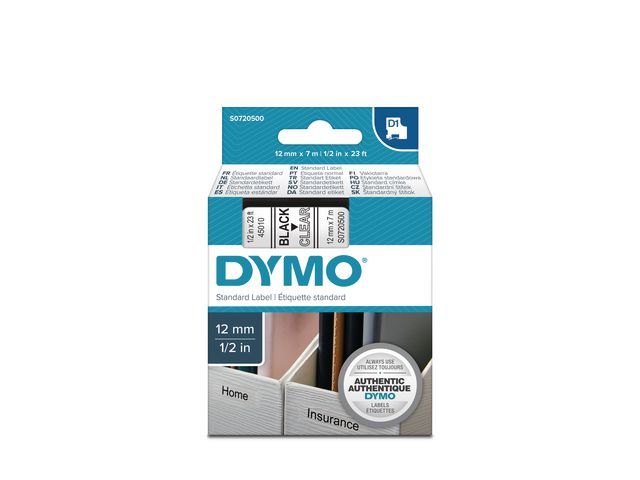 Tape Dymo 45010 12mm zwart/transparant