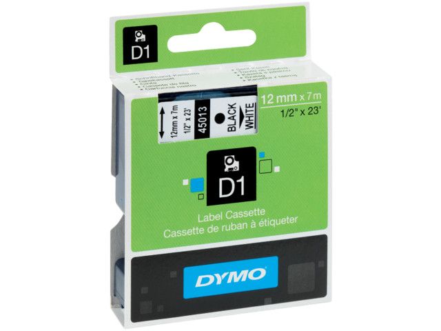 Tape Dymo D1 45013 12mm poly. zwart/wit