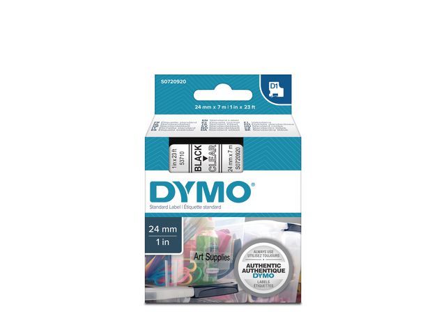 Dymo D1 labeltape 24 mm Zwart op transparant