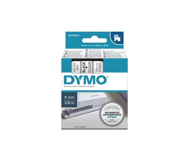 Tape Dymo 40910 9mm zwart/transparant