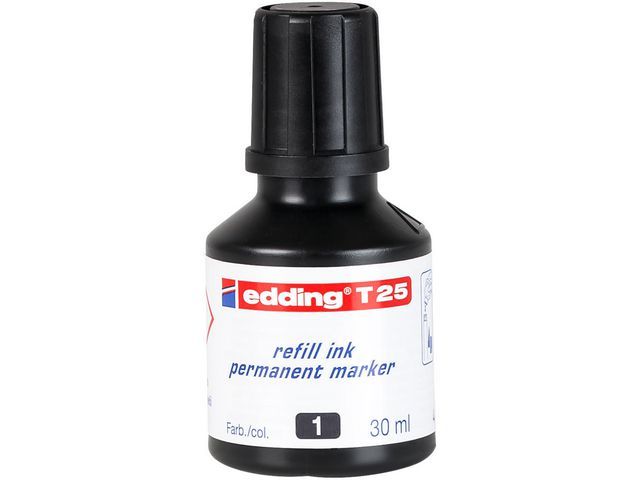 Edding T-25 inktnavulling voor permanent markers 30 ml zwart (fles 30 milliliter)