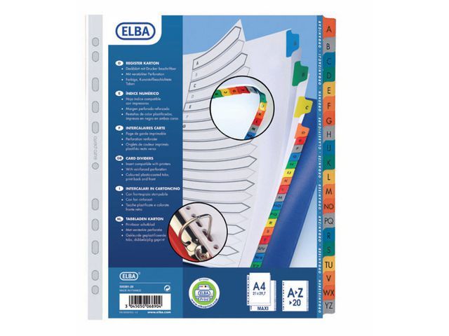 Elba Tabbladen wit karton, met gekleurde tabs 11 rings, A4 maxi, bedrukte tabs, A-Z