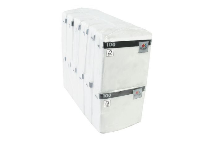 FASANA Papieren servet met reliu00ebf 330 x 330 mm 1-laags 1/4 vouw wit 4 verpakkingen (10 x 100 per verpakking) (pak 1000 stuks)
