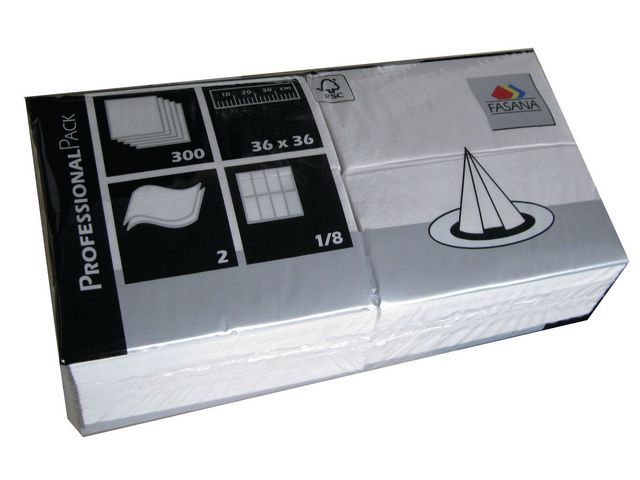 FASANA Papieren servetten 360 x 360 mm 2-laags 1/8 vouw wit 4 verpakkingen (300 per verpakking) (pak 300 stuks)