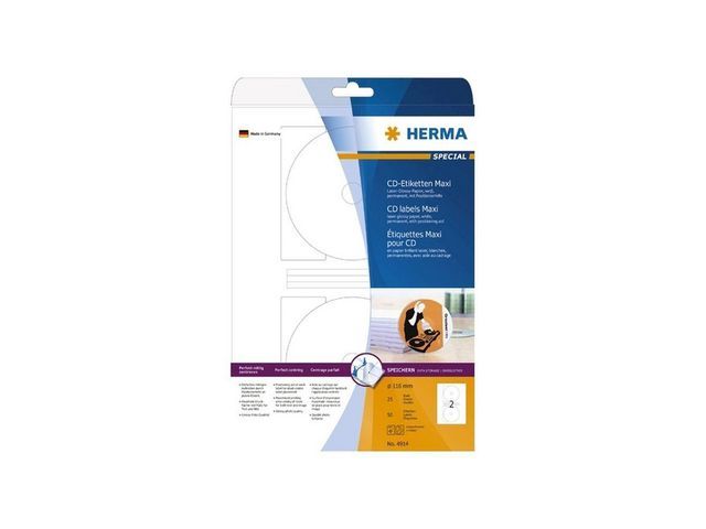 HERMA CD-etiketten u00d8 116 mm maxi, wit glossy (verpakking 50 stuks)