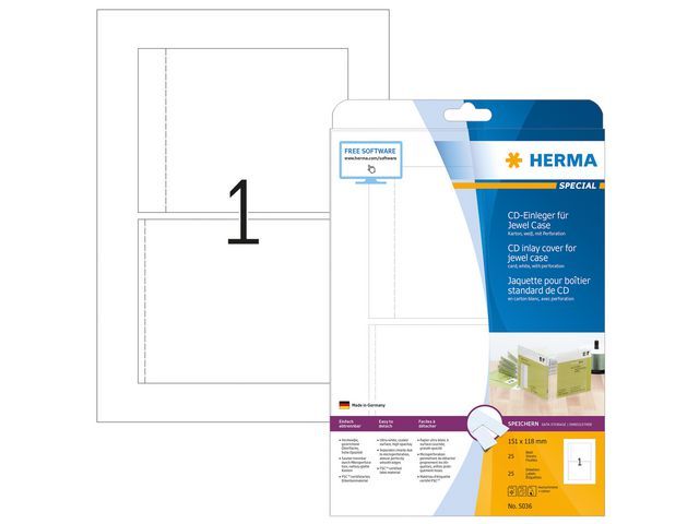 Herma CD-etiketten 151x118 mm, inlegger wit karton (pak 25 stuks)