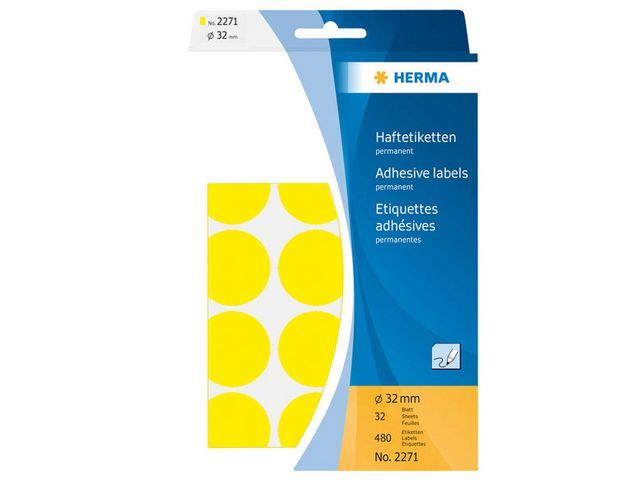Etiket Herma 32mm rond geel/pak 480
