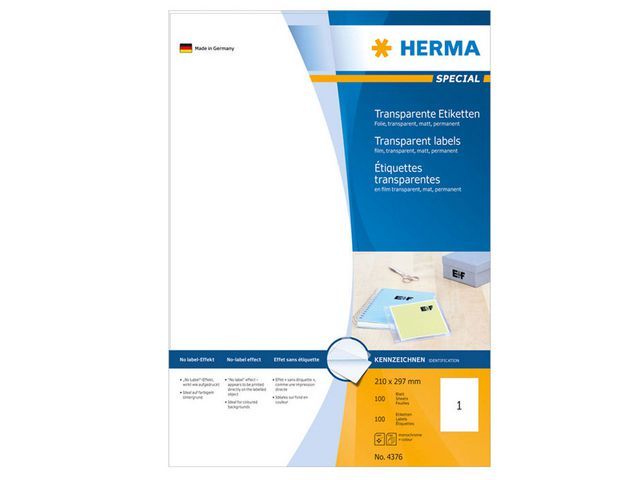 Herma Transparante folie etiketten 210x297 mm (pak 100 stuks)