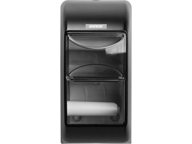 KATRIN 2-rollen toiletpapierhouder, kunststof, zwart, 300 x 145 x 145 mm