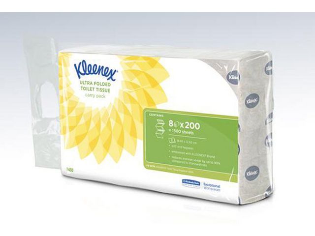 Kleenexu00ae Ultra Folded toiletpapier multipack draagtas 200 vellen 2-laags wit (pak 8 wikkels)