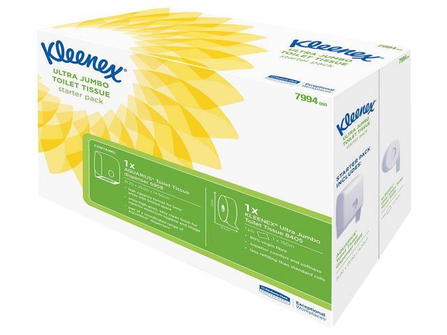 Kleenexu00ae Ultra Jumbo toiletpapierrol en Aquarius* dispensersysteem startpakket 15 m 2-laags wit