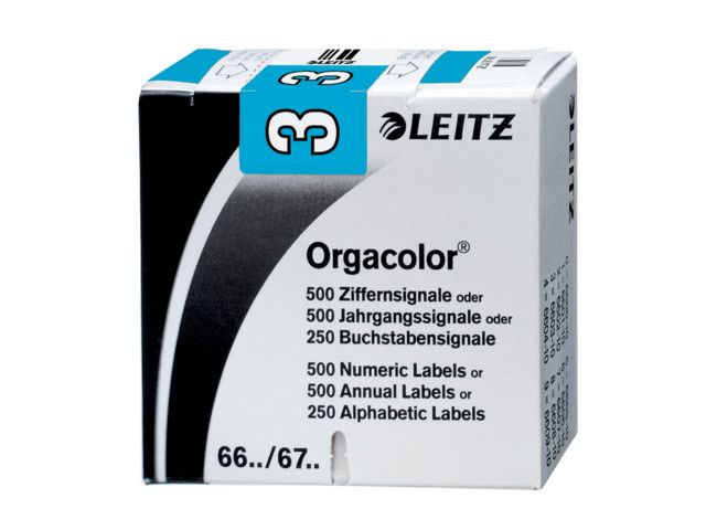 Leitz Orgacolor signalen 30 x 23 mm, cijfer 3, lichtblauw (pak 500 stuks)