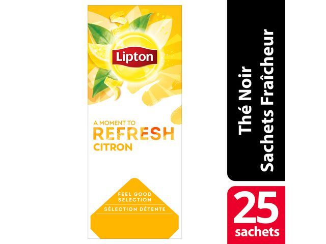 Lipton Black Tea Lemon, 25 afzonderlijk verpakte theezakjes (doos 6 x 25 pakken)