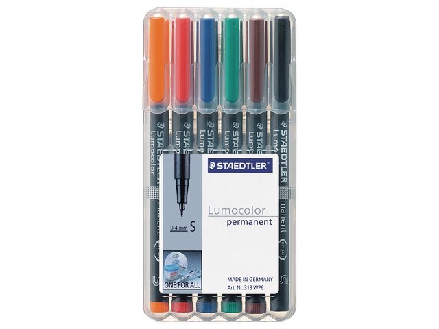 LUMOCOLOR OHP/CD/DVD marker permanent Lc313, super fijn, assorti (blauw, rood, groen, zwart, bruin en oranje) (verpakking 6 stuks)