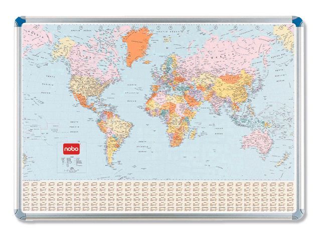 Nobo Staatkundige wereldkaart Wereld, magneethoudend bord, beschrijfbaar