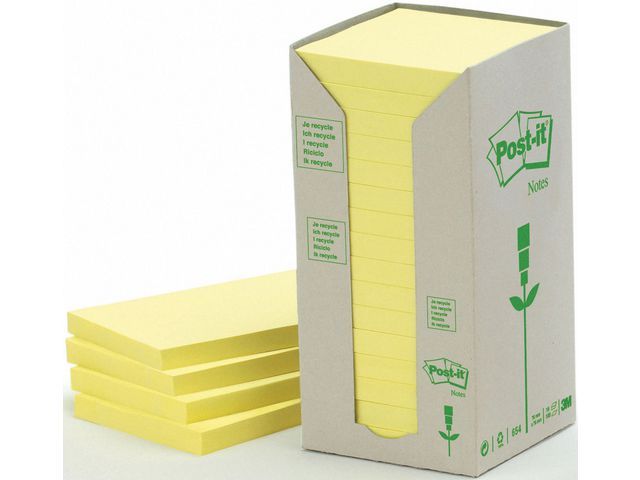 Notitieblok gerecycled - Torenverpakking Pastelgeel, 76 x 76 mm (pak 16 blokken)