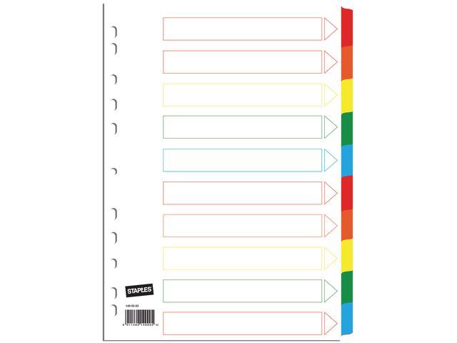 Our Choice Tabbladen wit karton, met gekleurde tabs 11 rings, A4, 10 onbedrukte tabs (set 10 vel)