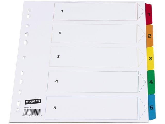Our Choice Tabbladen wit karton, met gekleurde tabs 11 rings, A4, bedrukte tabs, 1-5 (set 5 vel)