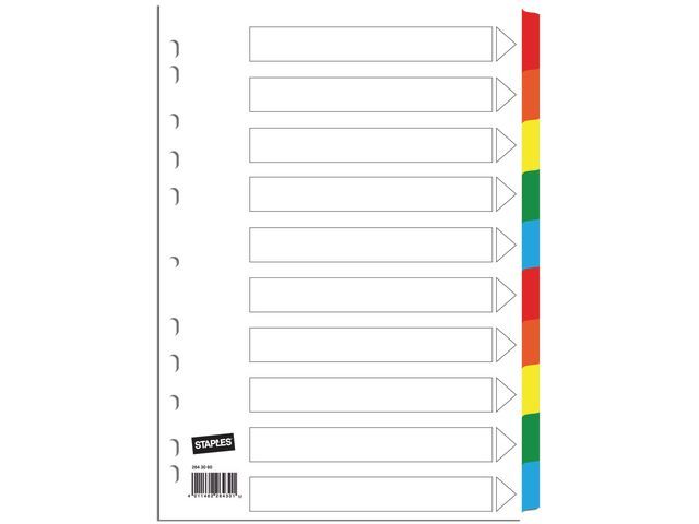 OUR CHOICE Tabbladen wit karton, met gekleurde tabs 23 rings, A4, 10 onbedrukte tabs (set 10 vel)
