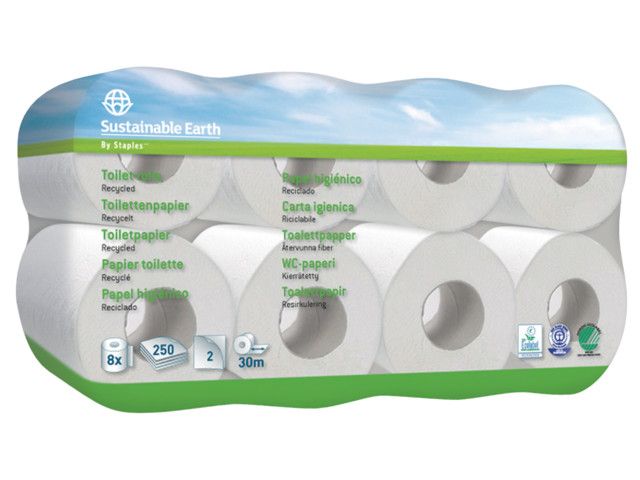 OUR CHOICE Toiletpapier gerecycled 250 vellen, 30 mtr per rol (verpakking 8 rollen)