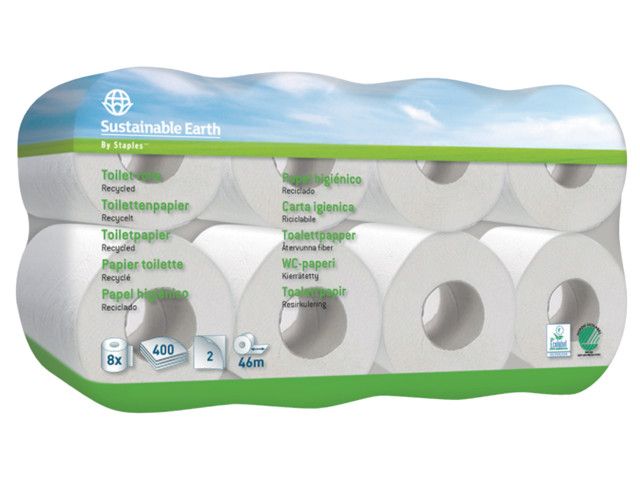 OUR CHOICE Toiletpapier gerecycled 400 vellen, 46 meter per rol (verpakking 8 rollen)