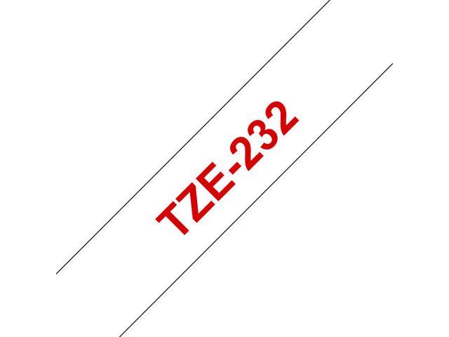 P-Touch TZE labeltapes Rood op wit TZE-232 12 mm