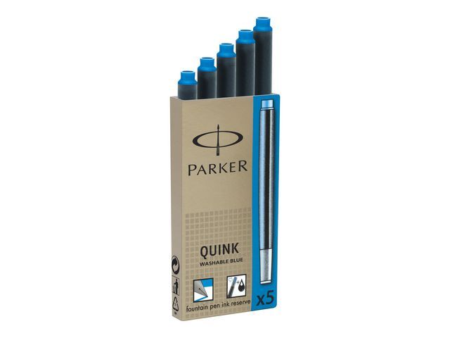 Parker Quink vulpen inktpatroon, uitwasbaar, blauw (pak 5 stuks)