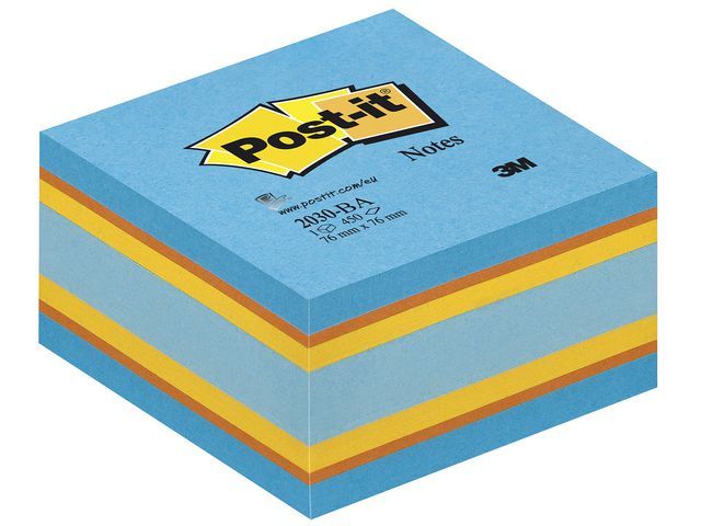 POST-ITu00ae Kubus New Emotions Balanced, 76 x 76 mm, ultra-blauw, pompoen, ultra-geel en lichtblauw (blok 1 stuks)