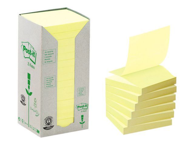 Post-itu00ae Notitieblok gerecycled - Torenverpakking Z-Notes Pastelgeel, 76 x 76 mm (pak 16 blokken)
