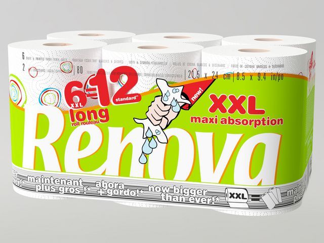 Renova XXL Keukenpapier Maxi Absorption, 2-laags, 80 vel, wit (pak 6 stuks)