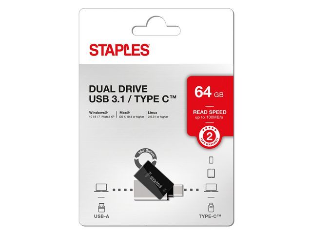 USB Stick Staples dual USB-C 3.1 64GB