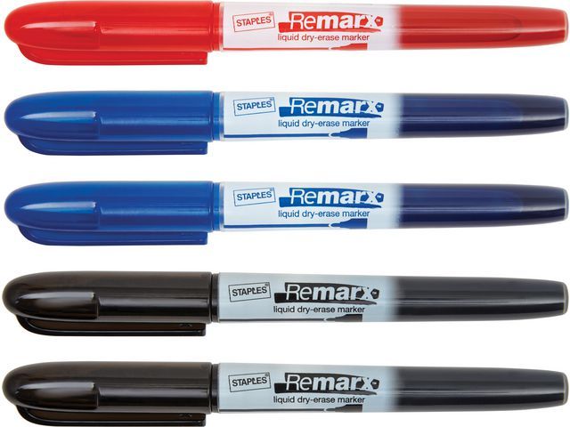 Staples Remarx droog wisbare marker, niet-giftig, pakket van 5 stuks, diverse kleuren (pak 5 stuks)
